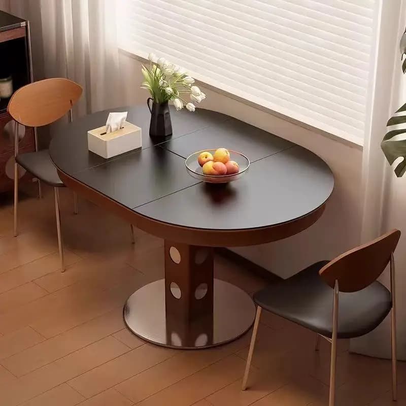 Retro solid wood retractable rock slab dining table, simple and high-end small apartment dining table for home use