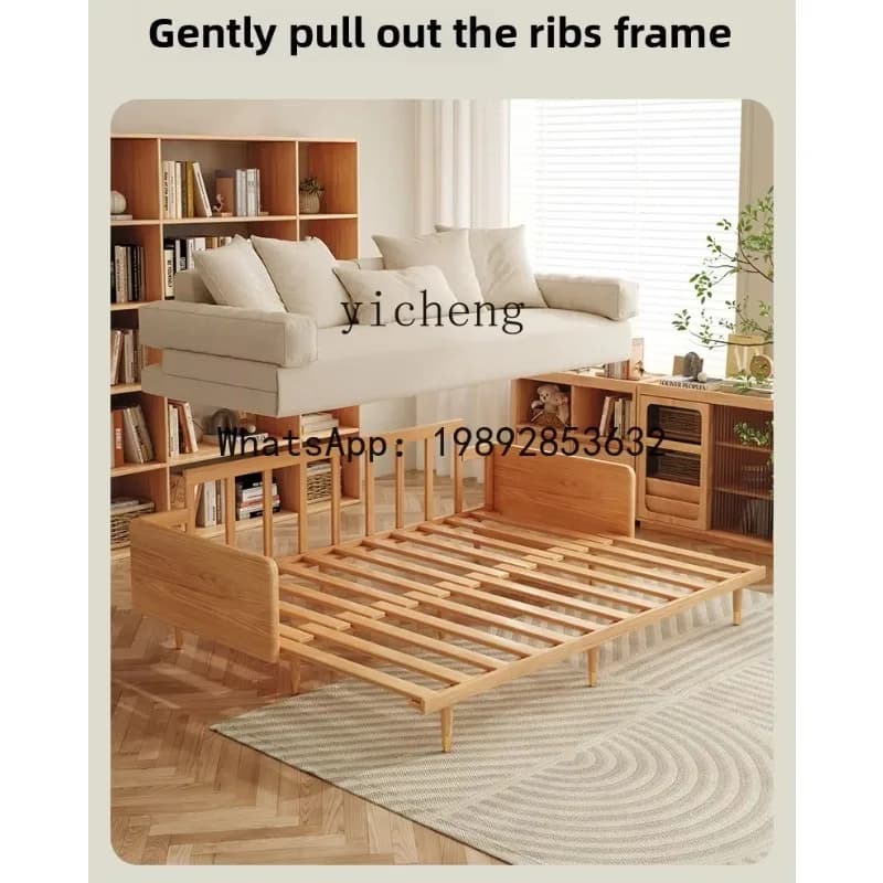 X6 solid wood folding sofa bed dual-purpose small double telescopic pull-out multi-functional sofa