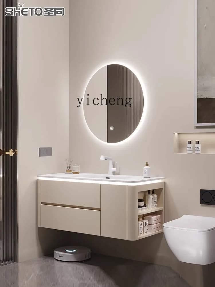 a5 rock slab bathroom cabinet combination wall hanging intelligent round mirror bathroom sink face wash table