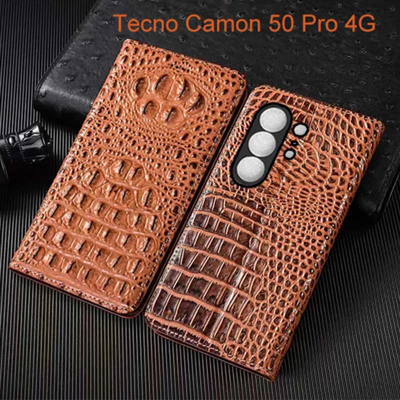 Crocodile Claw Genuine Leather Flip Case For Tecno Camon 40 50 Pro Ultra Premier Phone Cover Card Cases Scratch Proof
