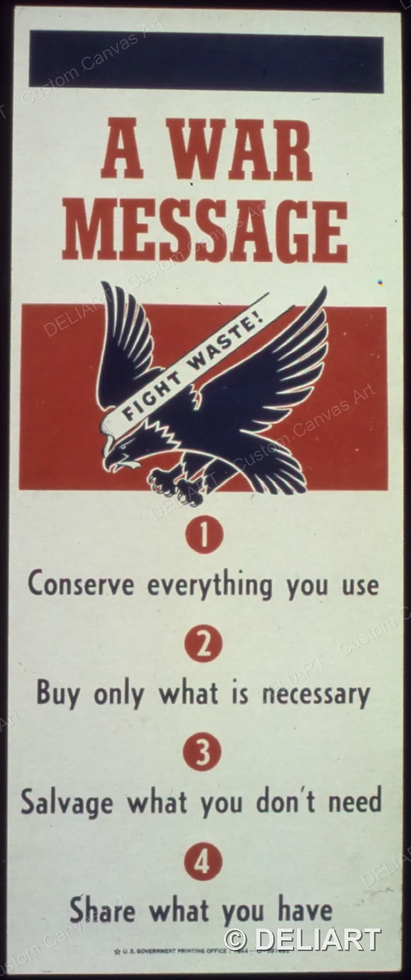A war message - Fight waste Vintage WWII Propaganda Canvas Wall Art Poster Print Retro Home Decor Unframed
