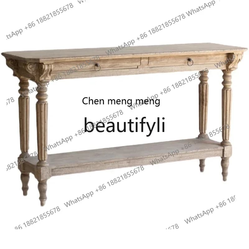 American rural light luxury solid wood carving flower design entrance table retro side table entrance table6220