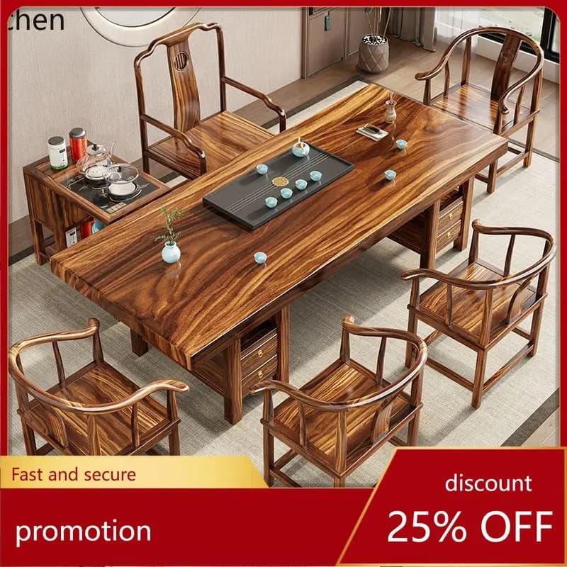 ZML Tea Table and Chair Set Solid Wood Tea Table Office Home Use All Solid Wood Tea Table