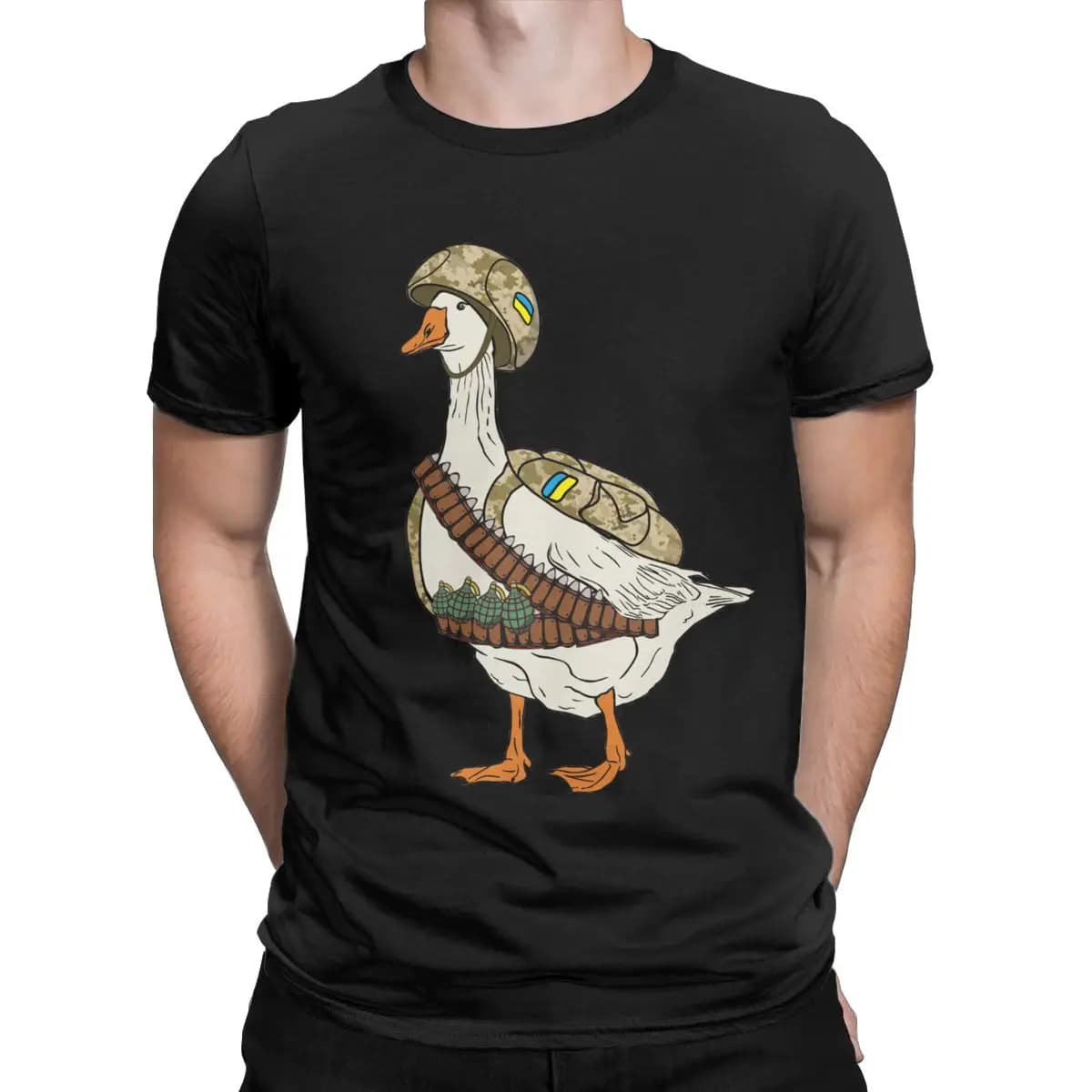 Ukrainian Combat Goose Military Army Solder Funny Ukrainian Defender of Ukraine Pure Cotton Tops Crewneck Shirt Adult T-Shirts