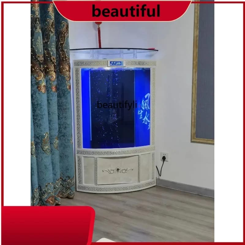 European-Style Fan-Shaped Triangle Wall Fish Tank Living Room Ecological Aquarium Bottom Filter Household  h