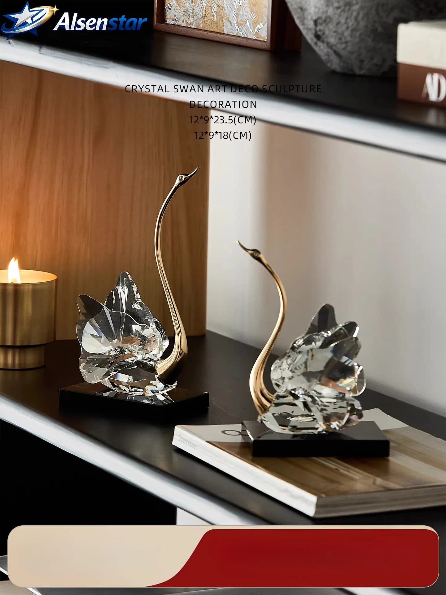 Glass Handicrafts Crystal Swan Simulated Bird Swan Couple Animal Sculpture Golden Metal Figurine Home Decoration Accessories