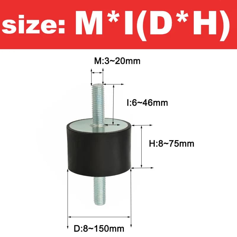 M3 M4 M5 M6 M8 M10 M12 M16 M20 Male Thread Rubber Shock Absorber Crash Pad VV-Type Damper Anti Vibration Isolation Mount 1pcs