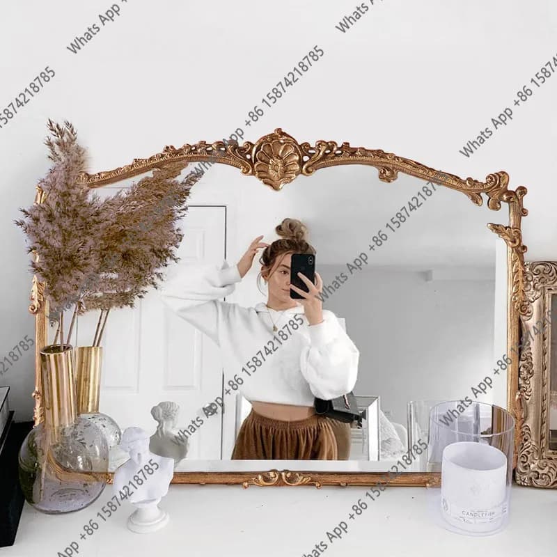 Retro wall-mounted bathroom mirror French decoration custom engraving European bathroom designer high sense
