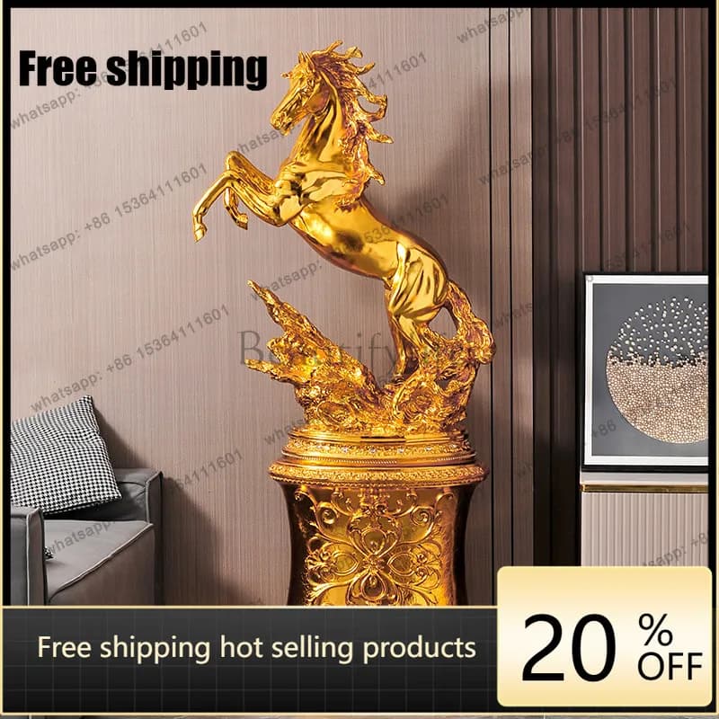 LS European horse ornament large gold-plated horse to success soft decoration large living room housewarming gift