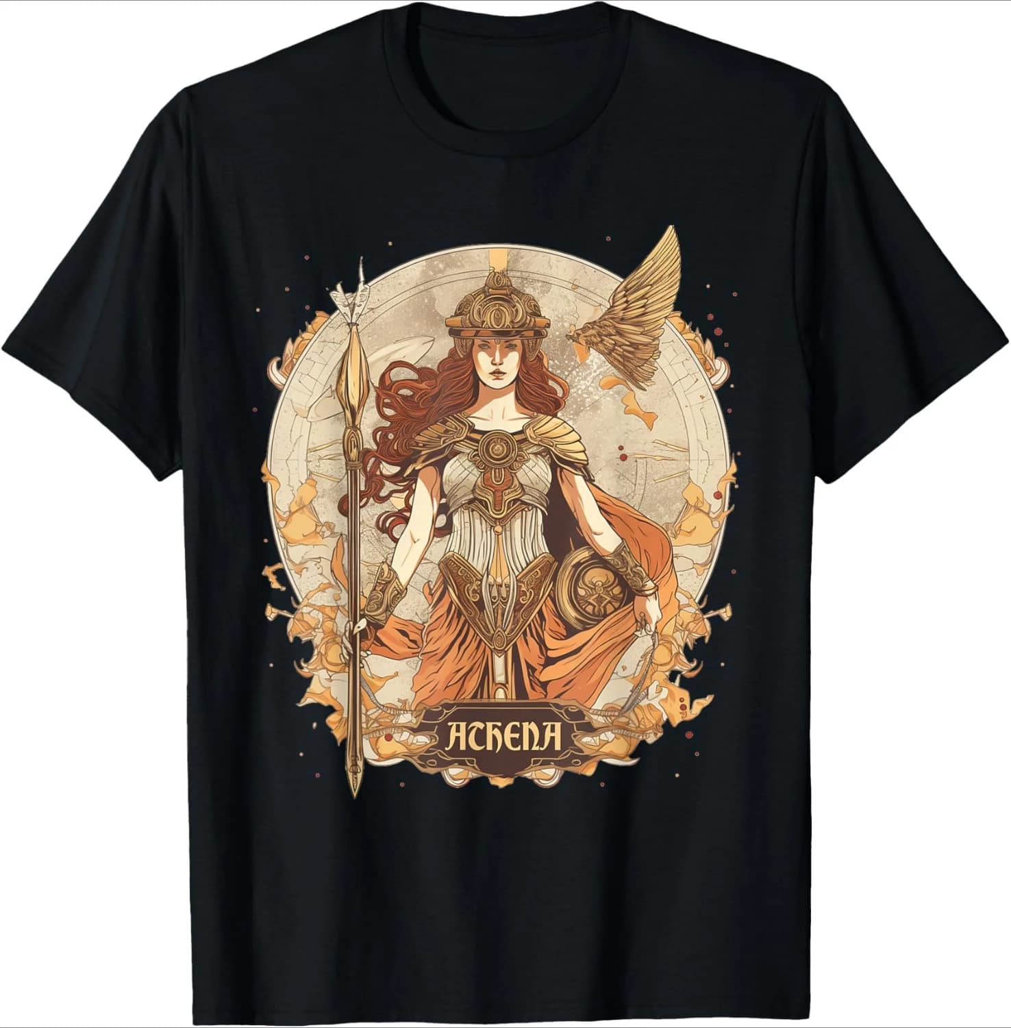 Greek Mythology:Athena, goddess of wisdom and war classical design-100% cotton round neck short sleeve printed men's T-shirt.