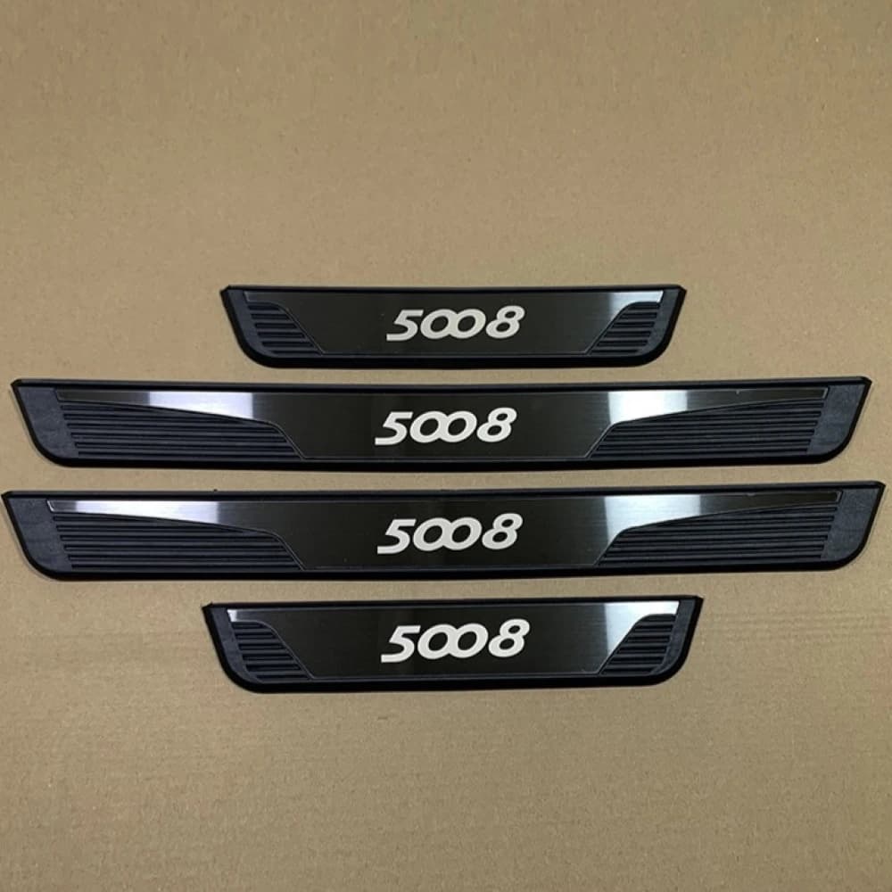 For Peugeot 5008 2026 2025 2024 2023 - 2018 2017 Stainless Steel Door Sill Plate Plastic Black Styling 3D Accessories Auto Parts