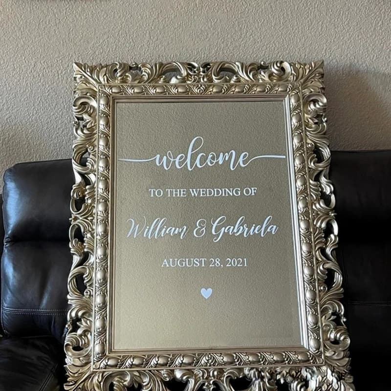 Wedding Welcome Sign Vinyl Sticker Wedding Mirror Decor Decal Custom Names Date Wedding Party Art Mural