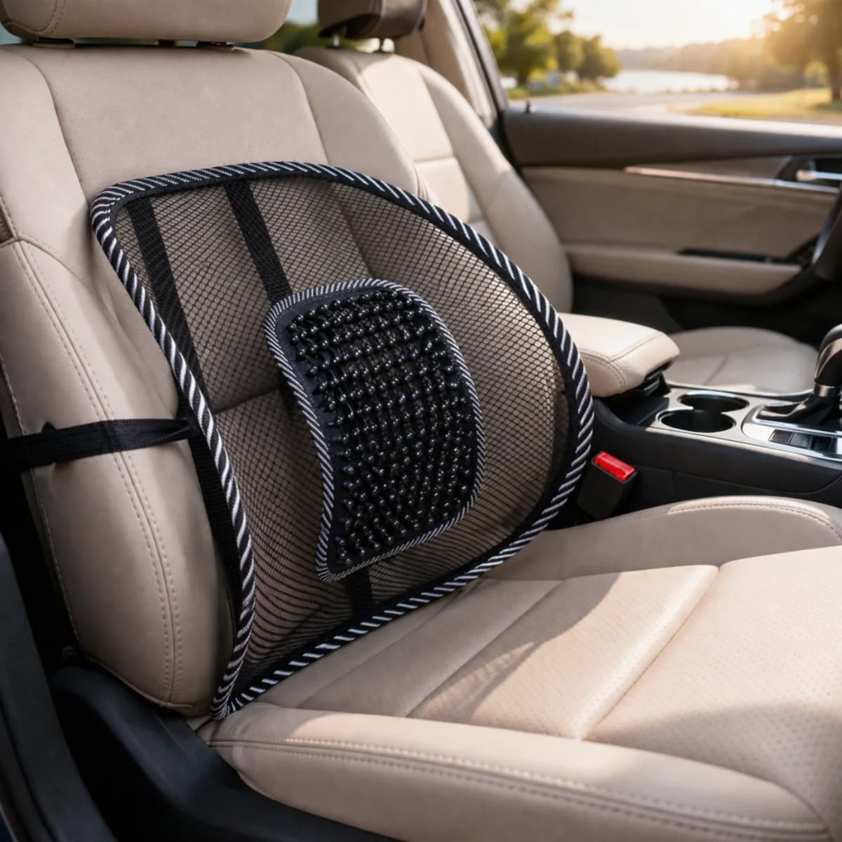 Suporte Lombar Ergonômico Respirável para Carro e Cadeira com Massageador de Esferas Ajustável Encosto Postural Preto