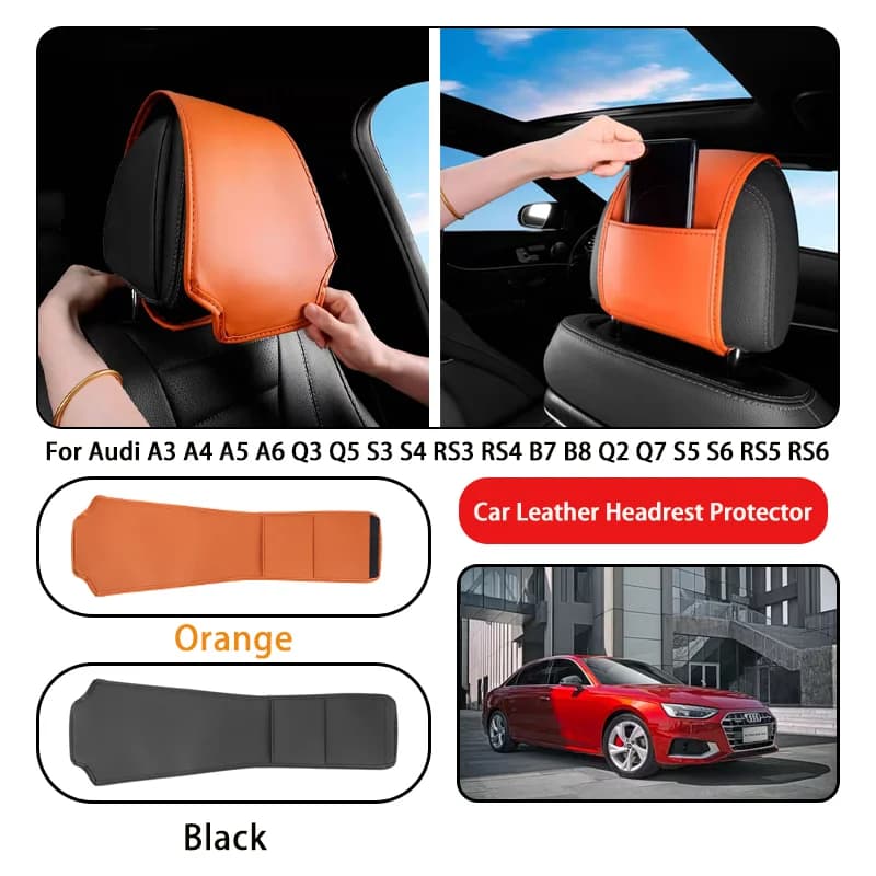 Leather Car Headrest Cover Anti-dirty and Wear-resistant For Audi A3 A4 A5 A6 Q3 Q5 S3 S4 RS3 RS4 B7 B8 Q2 Q7 S5 S6 RS5 RS6