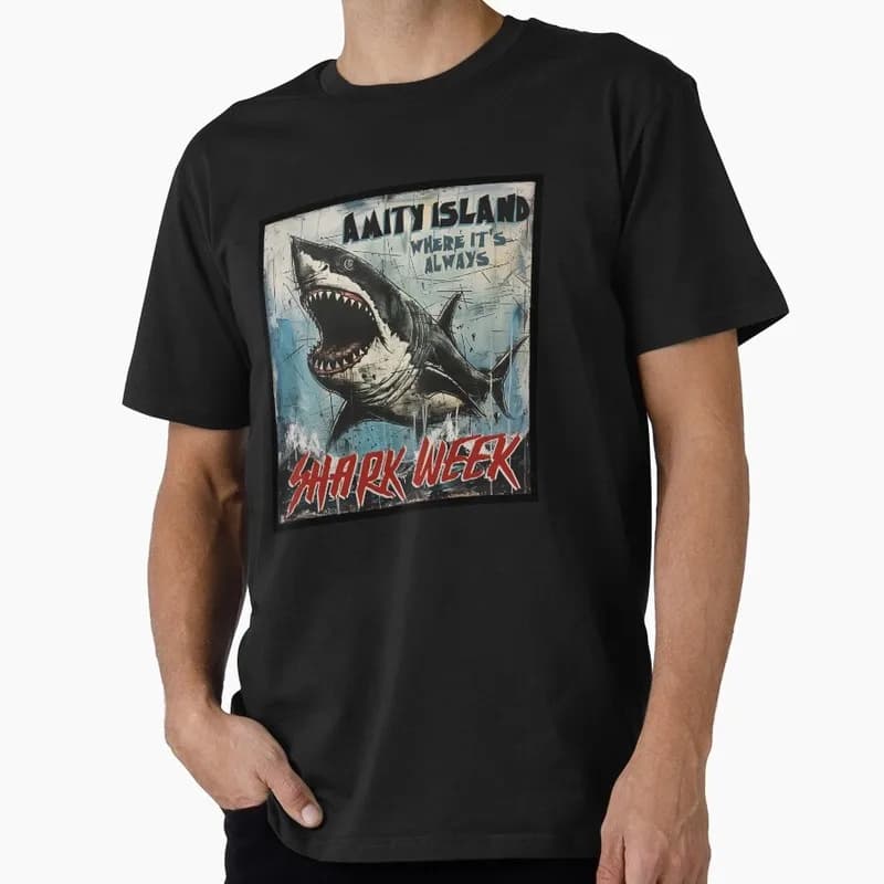 Jaws Horror Movie Halloween Gift T Shirt 0907 Vintage Amity Island Great White Shark Graphic Tops Short Sleeve Unisex Streetwear