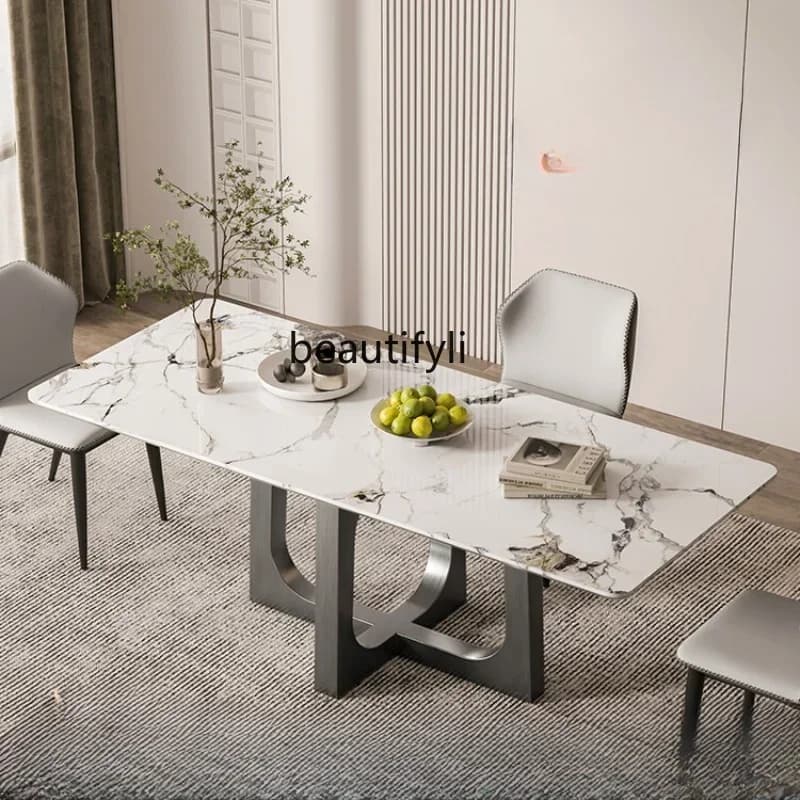cc182R11 Stone Plate Dining Tables and Chairs Set Light Luxury Modern Minimalist Dining Table Nordic Rectangular Home Dining Ta