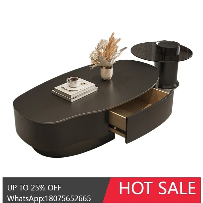 RWJ Shaped Stone Plate Mango Coffee Table Large and Small Apartment Type High-Grade Oval Minimalist