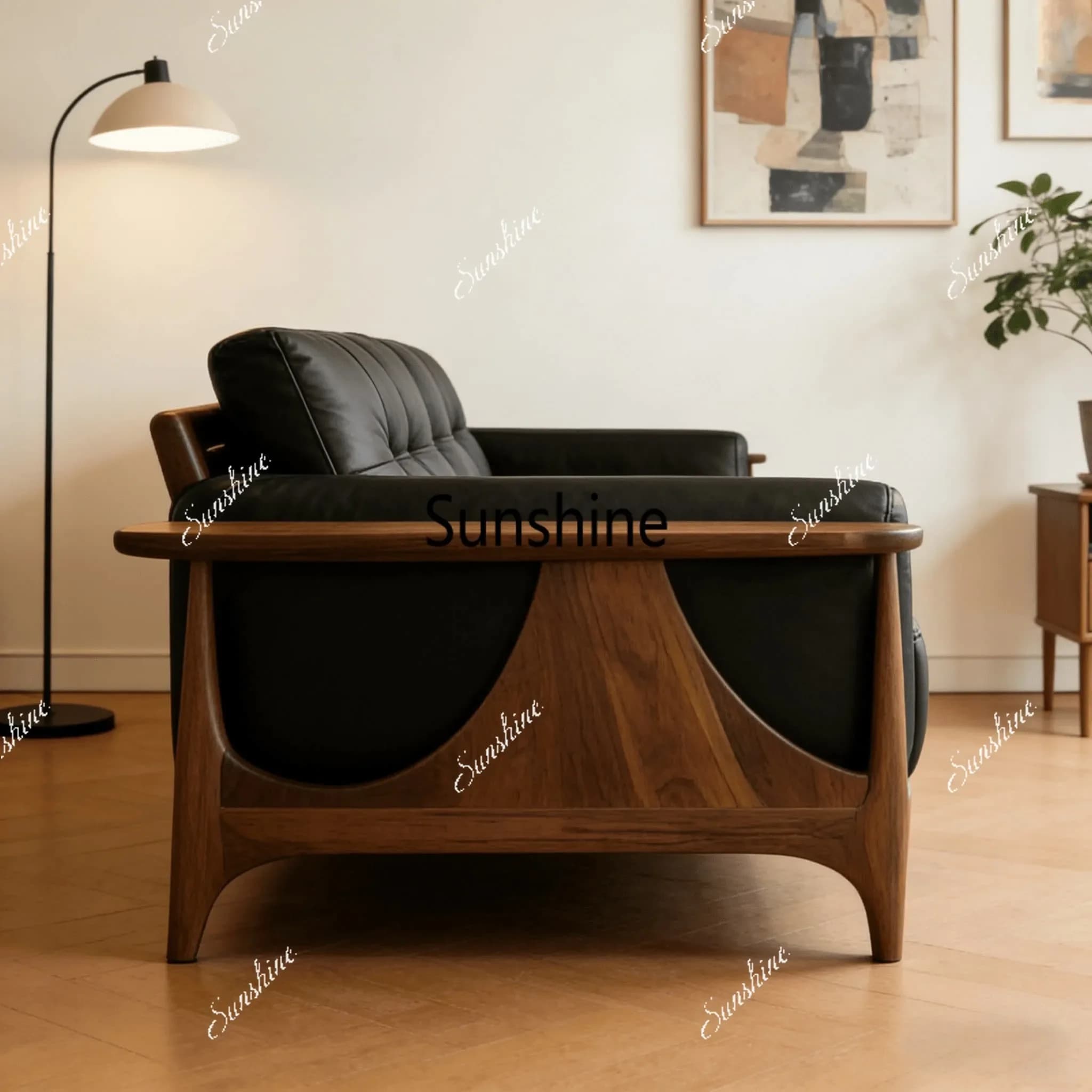 New Chinese style, solid wood sofa living room, classic retro light luxury minimalist leather cloth living room furnitureY