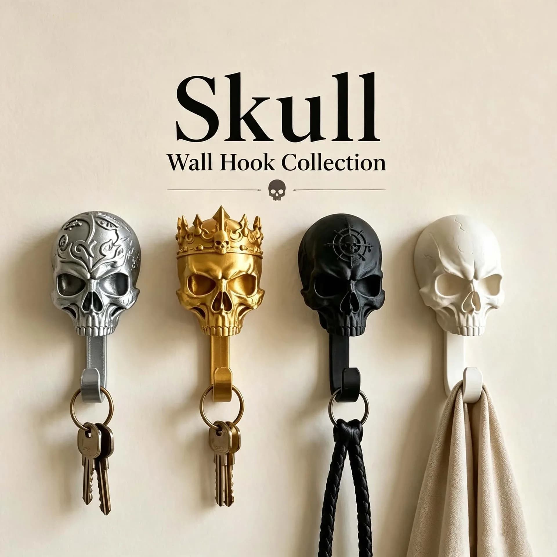 3D Printed Multi-functional Skull Hook, Wall Decor Ornament, for Hanging Bags, Clothes and Keys