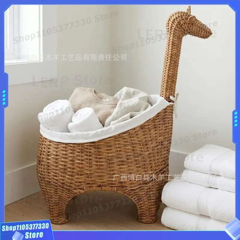 Handwoven Rattan Giraffe Storage Basket Cartoon Animal Ornament Toy Sundries Box Wholesale Woven Decorative Container for
