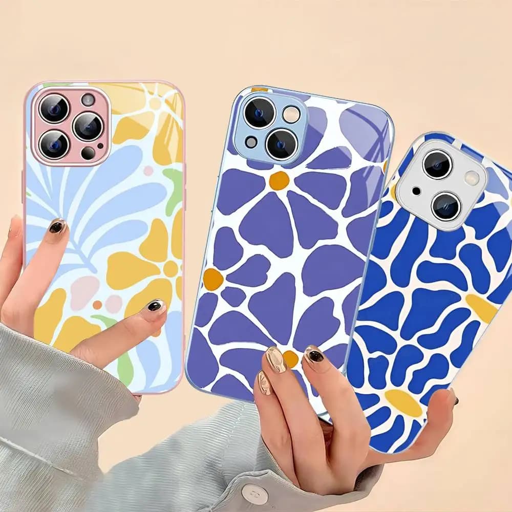 Abstract Flower Market Tempered Glass For Iphone 14 13 12 11 Pro Mini XS MAX 14Plus X XS XR Fundas