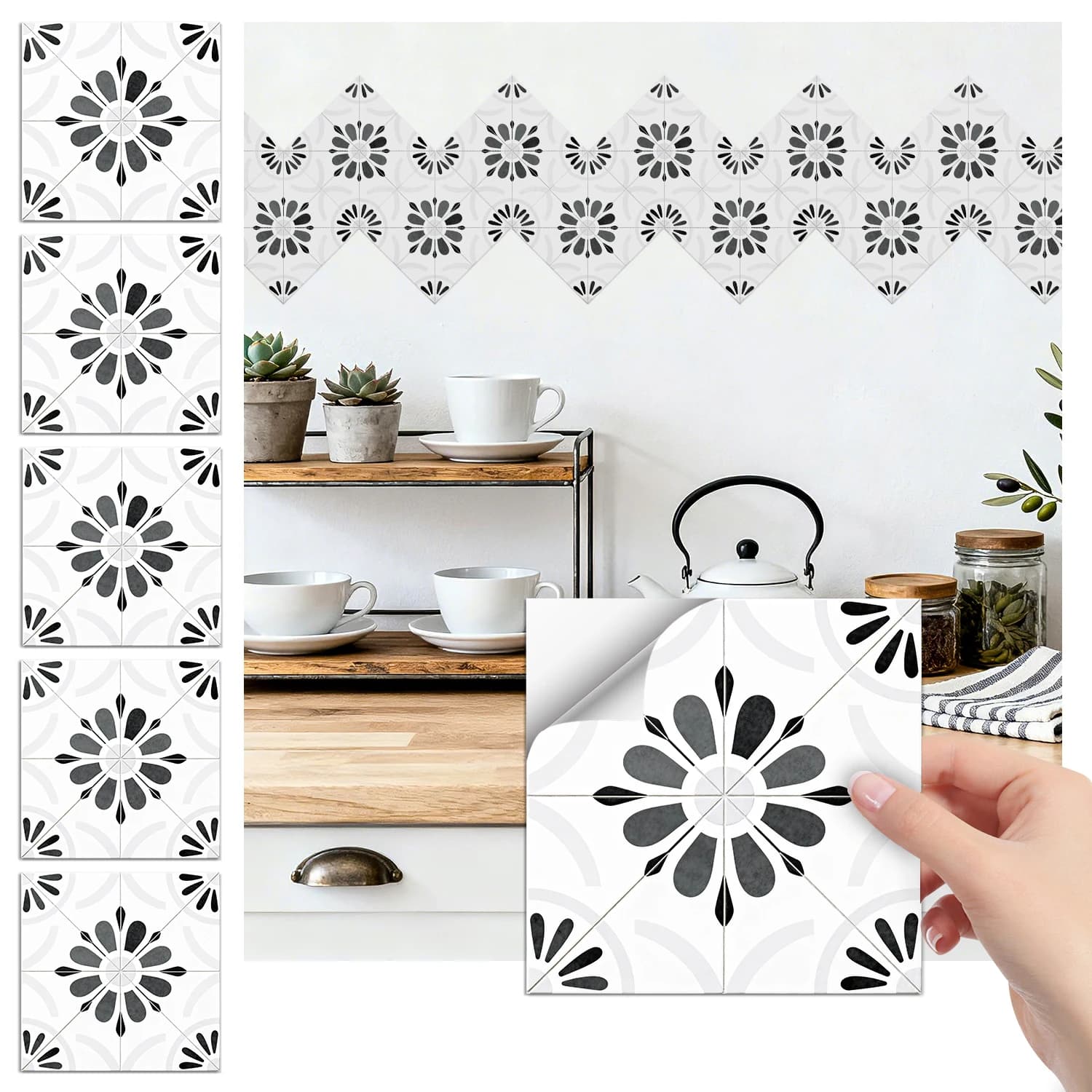 36 pieces of minimalist floral tile stickers, self-adhesive wall stickers, waterproof kitchen, bathroom and home decoration