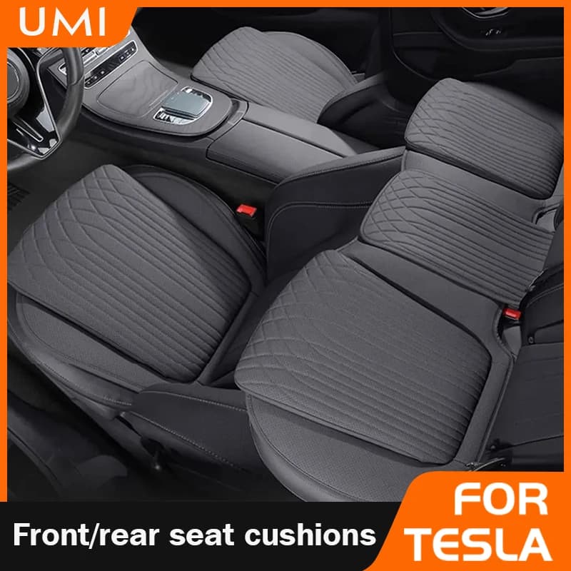 For Tesla Breathable Car Seat Cover Nappa Leather Car Seat Cushion  Four Seasons Non-slip Auto Cushion Interior Accessories