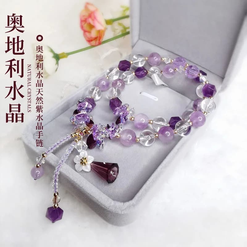 FS6Original Austrian Crystal Natural Amethyst Bracelet Women's Tassel Bracelet