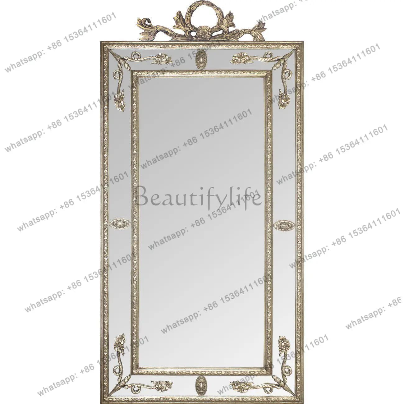 French retro wall-mounted full-length mirror American wedding shop engraved floor-to-ceiling mirror