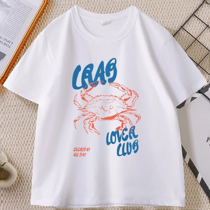 Crab T Shirt Funny Food Tshirt Retro Graphic Tee Summer Seafood Short Sleeve T-shirt Men Women Cotton Short Sleeve Tops Tee