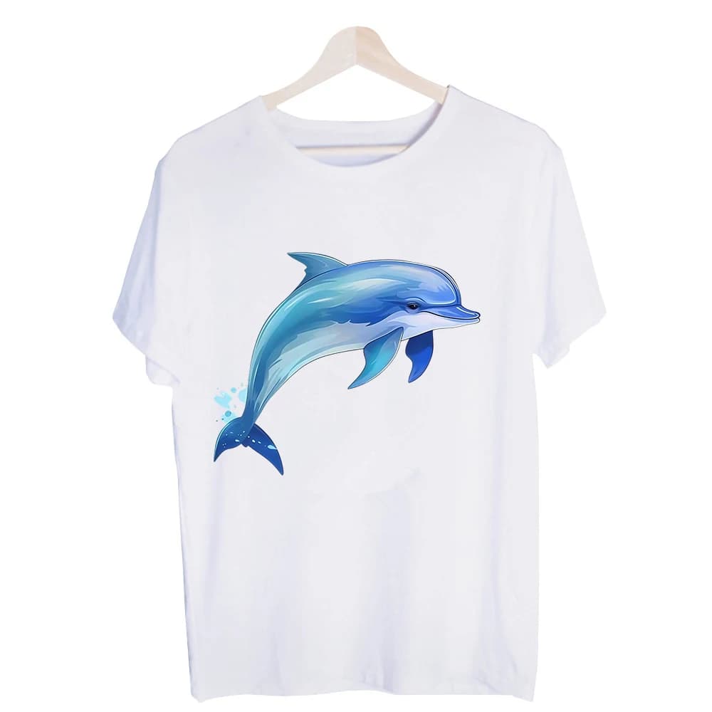 Men's Dolphin Graphic Tee, Short Sleeve Crew Neck T-Shirt for Casual Summer Outfits and Beach Wear