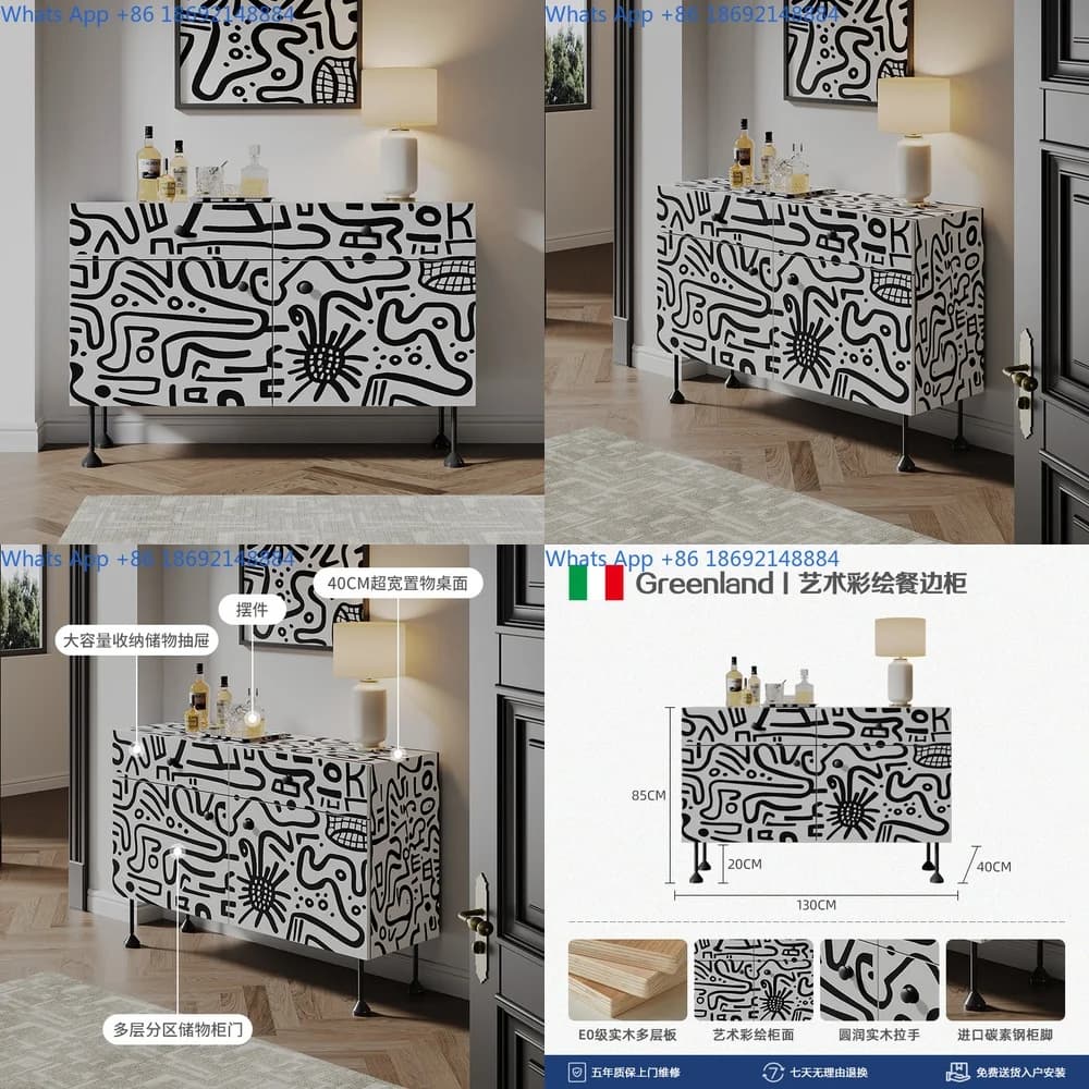 French style painted solid wood sideboard living room storage cabinet with drawer