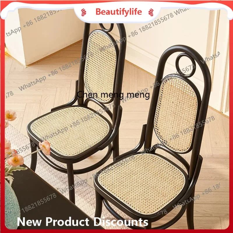 Retro solid wood dining table black rattan dining table and chair combination, medieval style, high backrest dining chair  H
