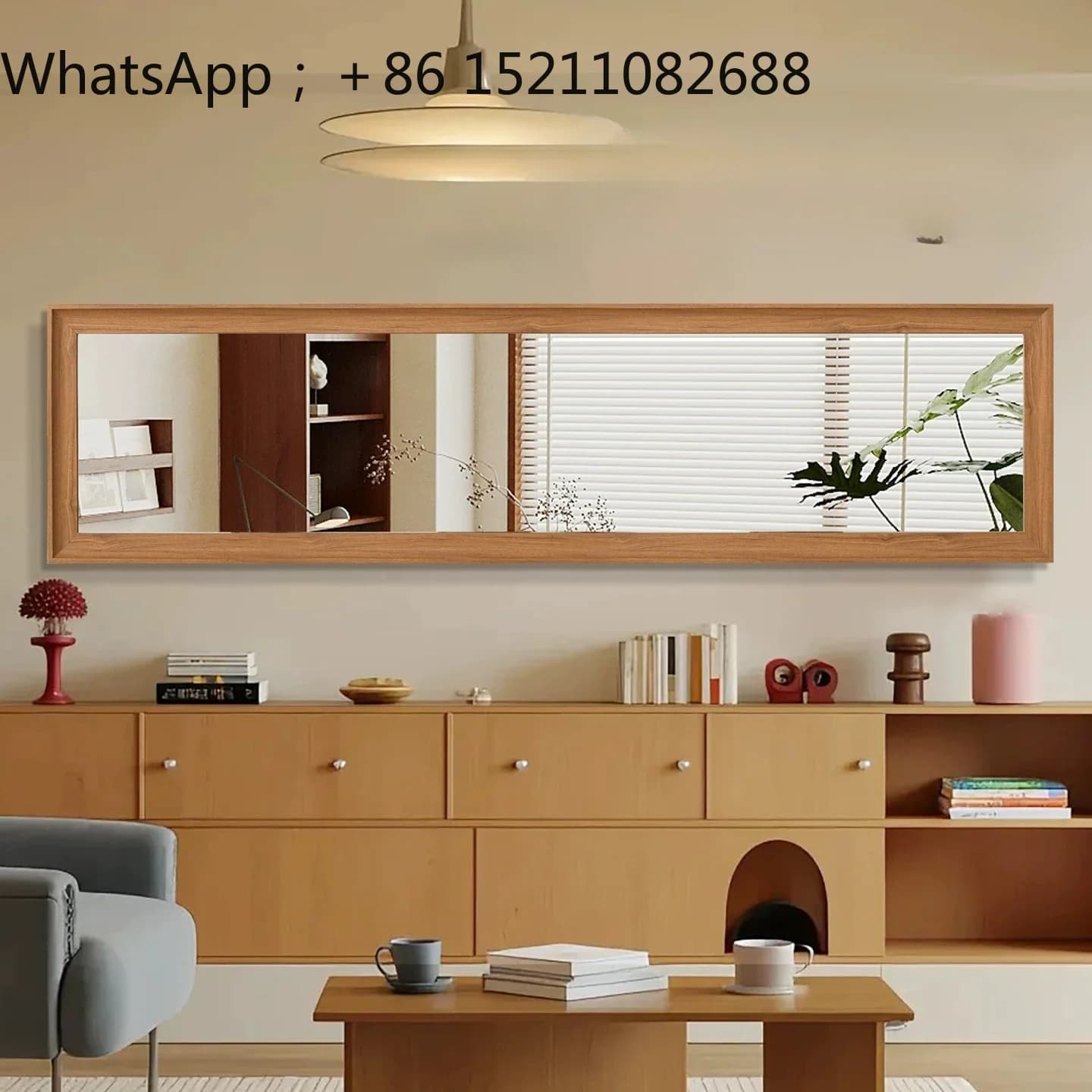 LLY decorative full-length mirror log wind bedroom dressing mirror horizontal strip living room hanging painting