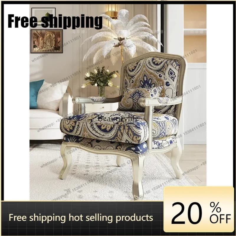 Customizationls Solid wood high backrest single sofa American light luxury master bedroom leisure chair