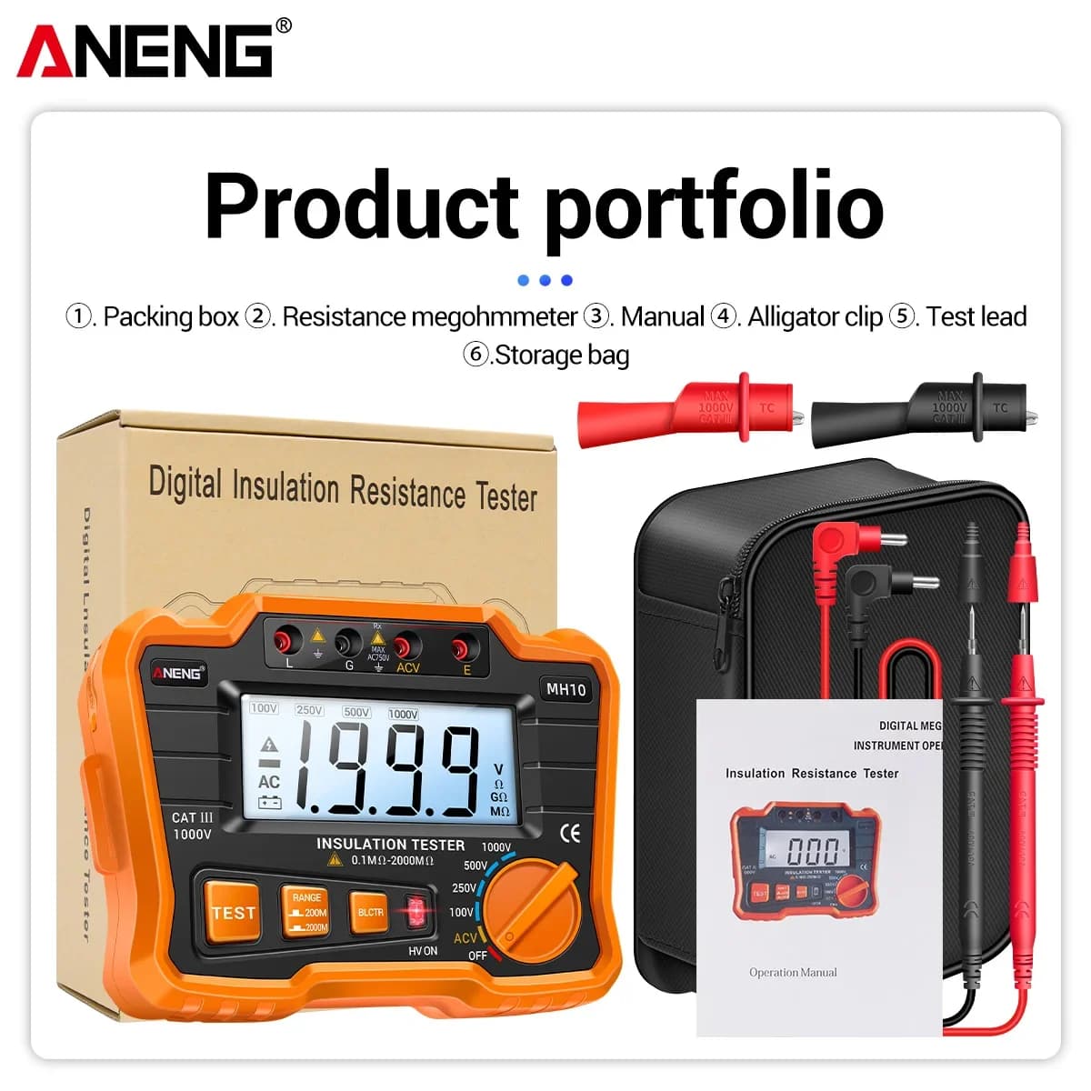 ANENG MH10 high-precision insulation resistance meter digital megohmmeter automatic discharge low power prompt electrical tool
