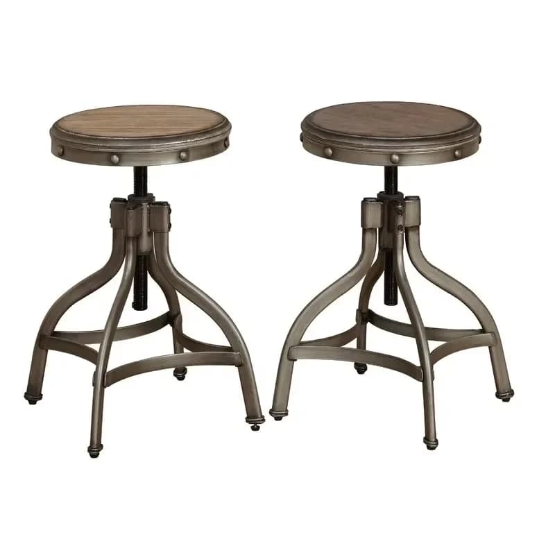 Industrial Vintage Cast Iron Bar Stool Adjustable Bar Stool with Wooden Seat Bar Stool