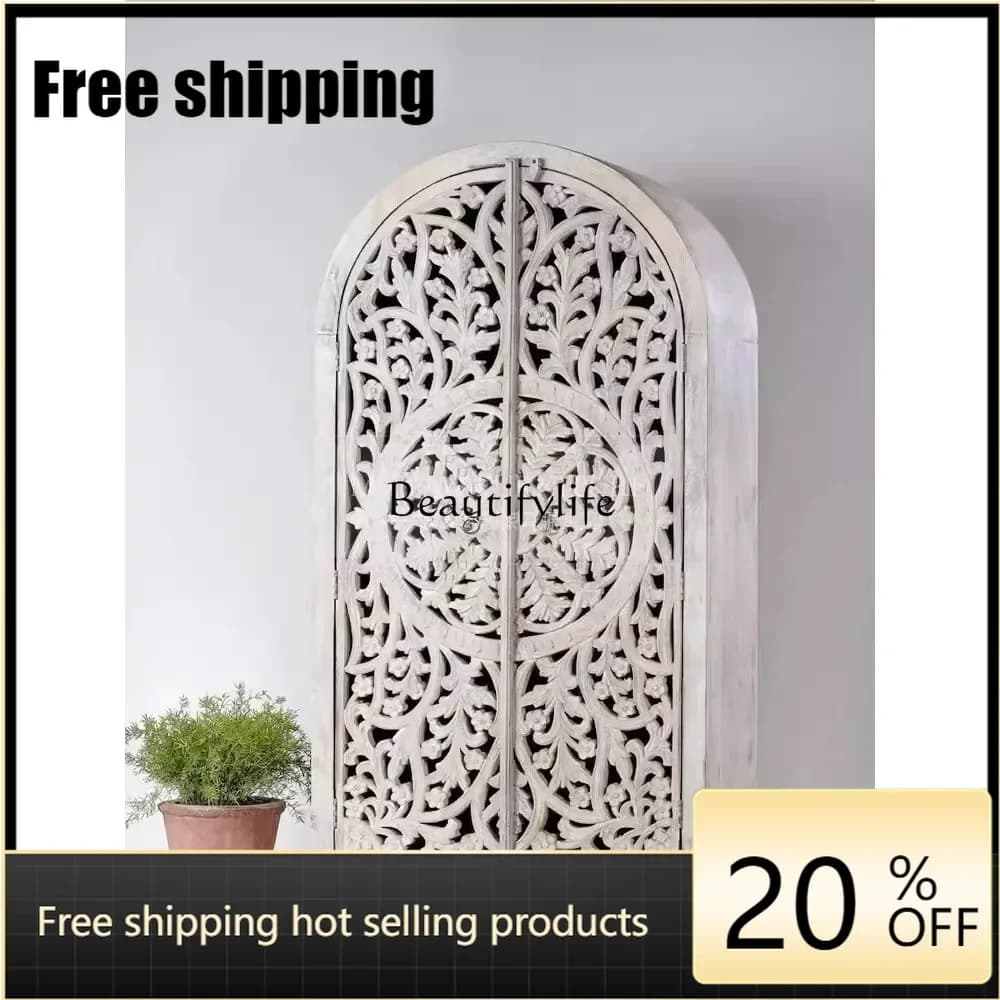 X4 parts and accessoriesHollow Carved Solid Wood Wardrobe French Retro Porch Locker DoubleDoor Southeast Asian Style B & B