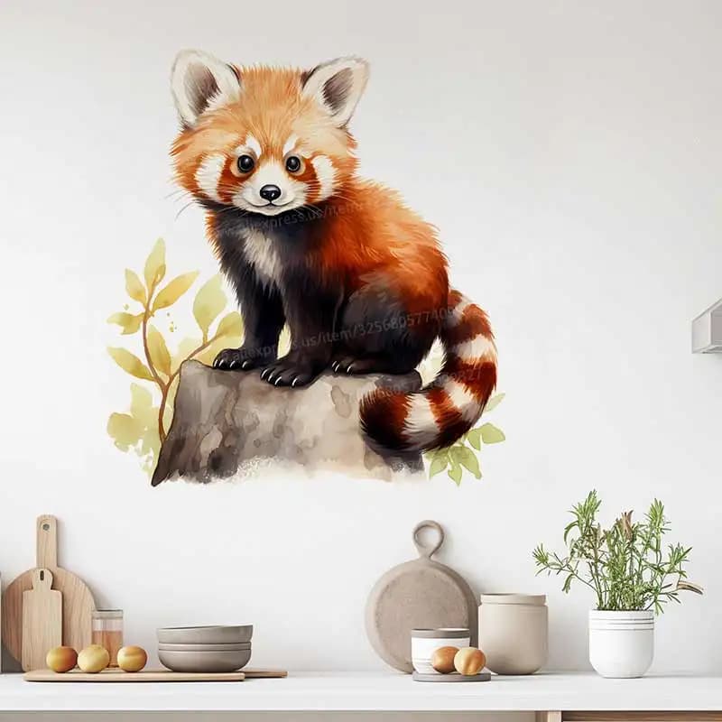 Watercolor Red Panda Wall Sticker Bathroom Toilet Decor Living Room Cabinet Refrigerator Home Decoration Decals Stickers M1540