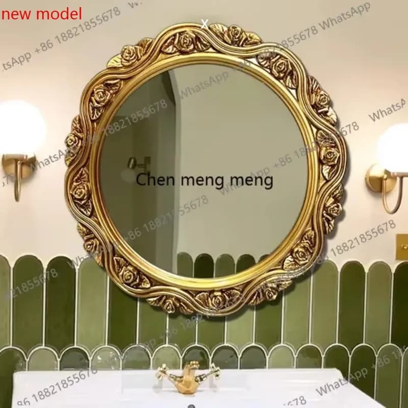 N138European retro style round, wall-mounted bathroom mirror decoration, entrance wall-mounted mirror