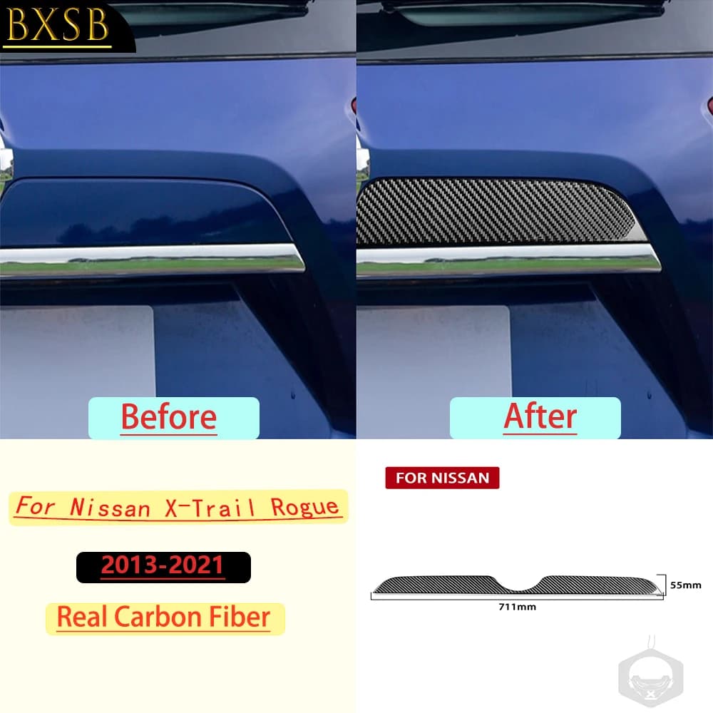 For Nissan X-Trail Rogue 2013-2021 Car Trunk upper Panel Frame Trim Real Carbon Fiber Interior Accessories Decoration Stickers