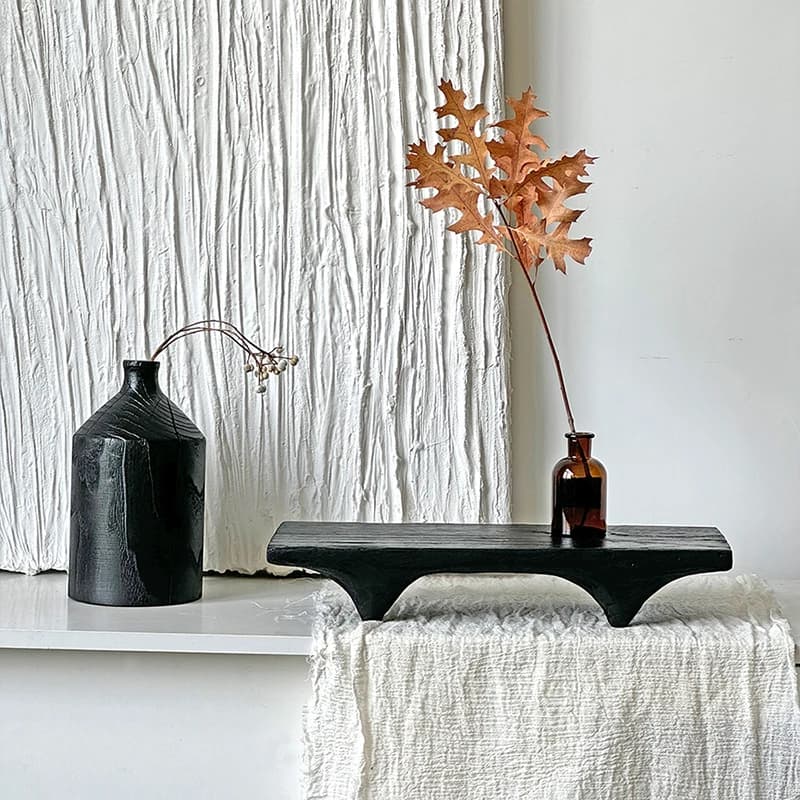 ‌Wabi-Sabi Charred Wood Tea Board Japanese Dry Ceremony Serving Tray Retro Style Multi-functional Trays for Zen Home Decor