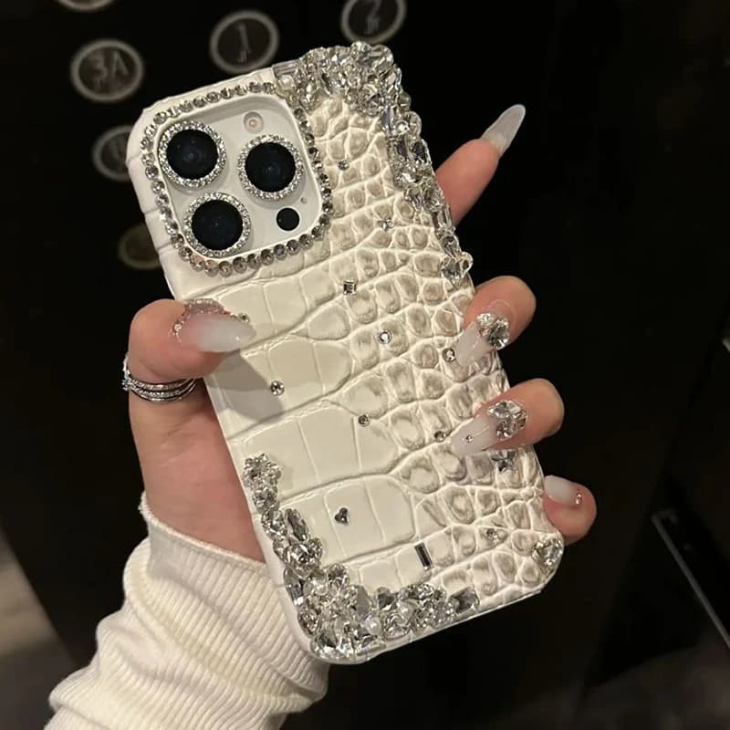For iPhone 16 Promax Case Luxury Crocodile Pattern Rhinestone Phone Case For iPhone 12 13 14 15 16 17 Pro Max Cases Soft Cover