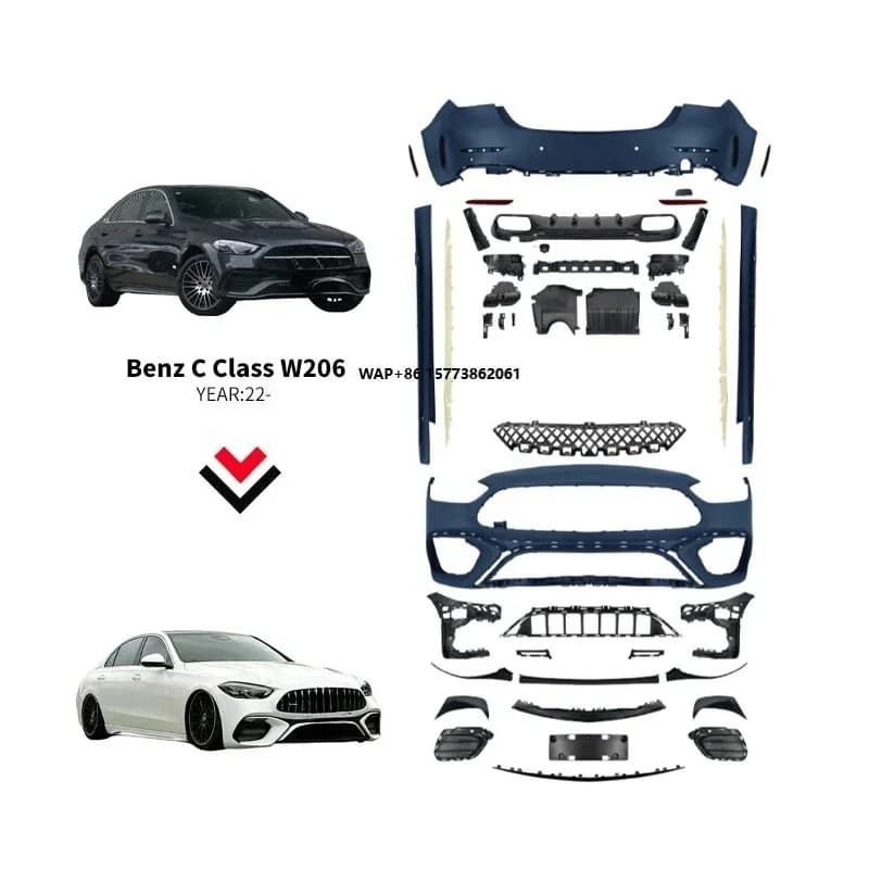 Full Set Auto Accessories Rear Front Grille Bumper W206 C63 Body Kit for  C-class W206 Upgrade to C63  2022 2023