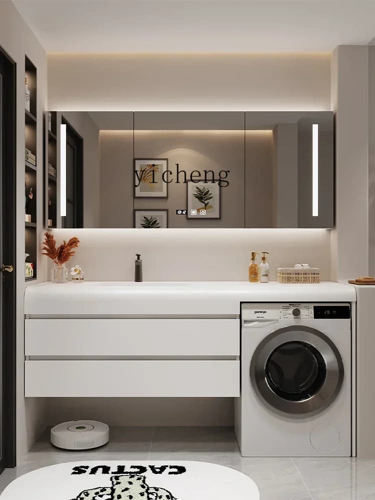 TQH-v7.7 Washing Machine Bathroom Cabinet Balcony Rock Board Ceramic Wash Basin Bathroom Washstand