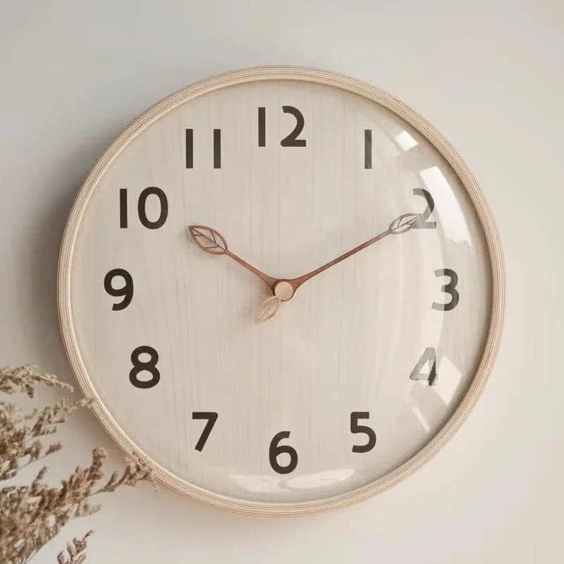 12inch Ultra-Quiet Wooden Wall Clock Nordic Style Simple Home Bedroom Leaf Pocket Watch for Living Room Wooden Wall Clocks