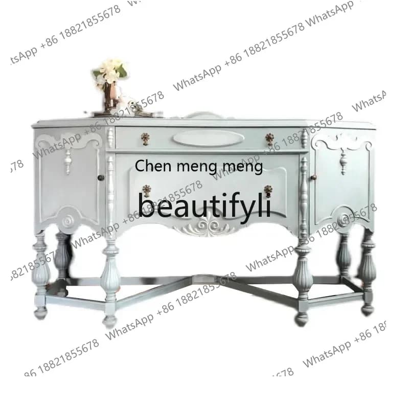 G French retro porch decorative cabinet American solid wood carving flower side locker