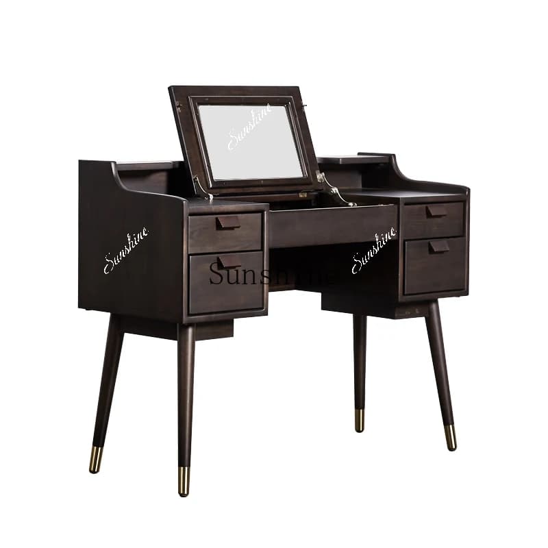 Nordic clamshell solid wood makeup table storage cabinet integrated bedroom furniture  FT