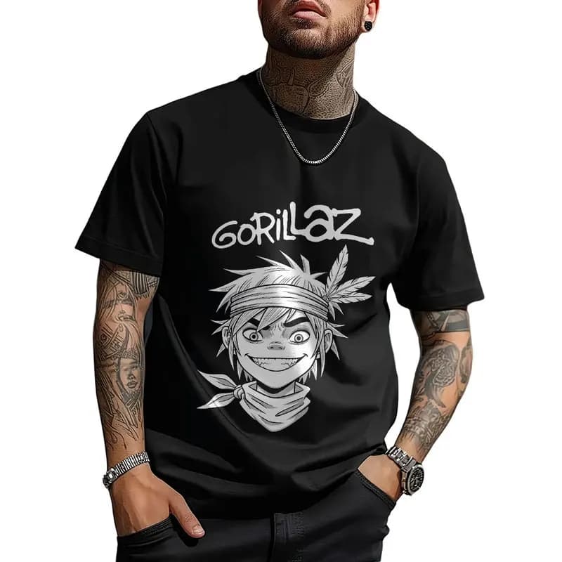 Gorillaz Virtual Rock Band Graphic T‑shirt Unisex Vintage Y2K Tee Hip Hop Streetwear 0824 Casual Cotton Tops S-6XL Fan Gift