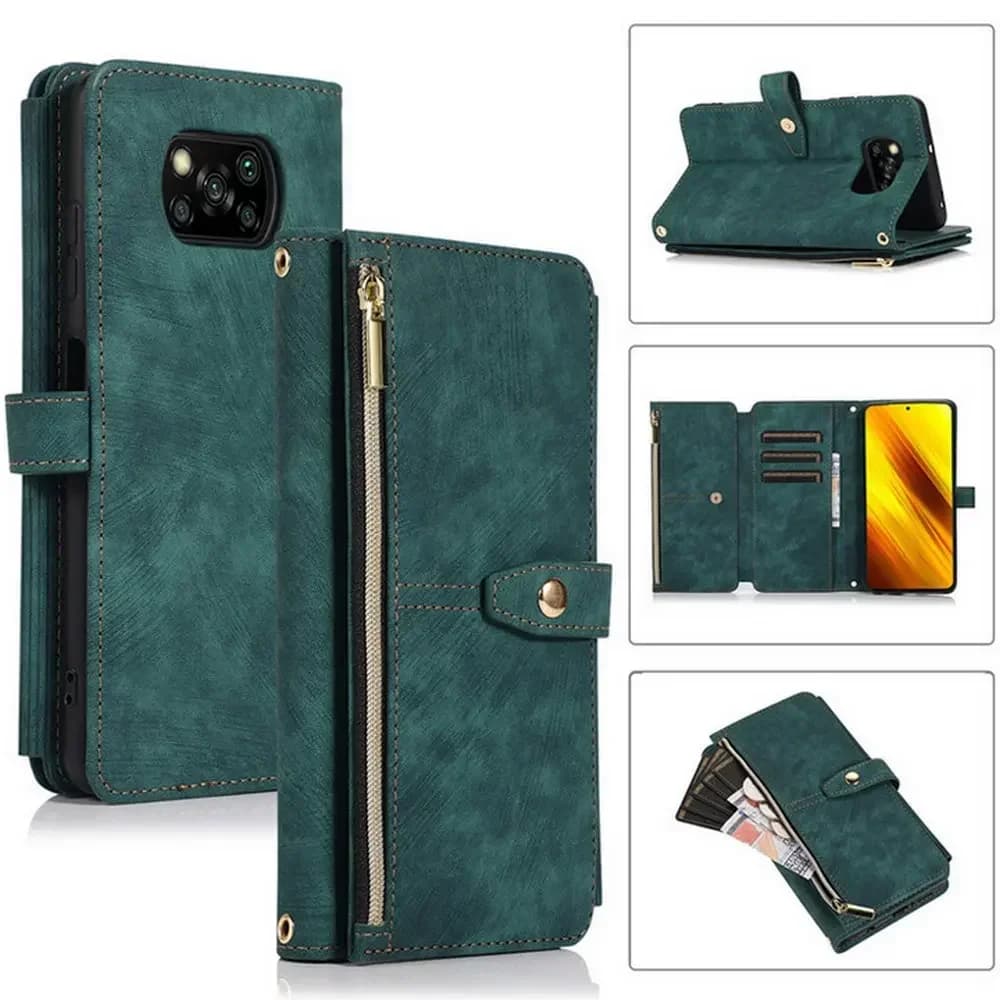 For Xiaomi Poco M8 Pro X 3 NFC X6 X7 5G Flip Case Crossbody Leather 9-Card Zipper Cover For Poco X5 X3 M6 Pro M8 M5S Wallet Etui